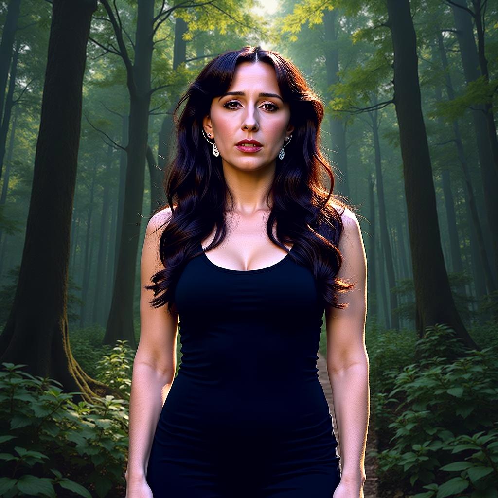 A woman in a forest