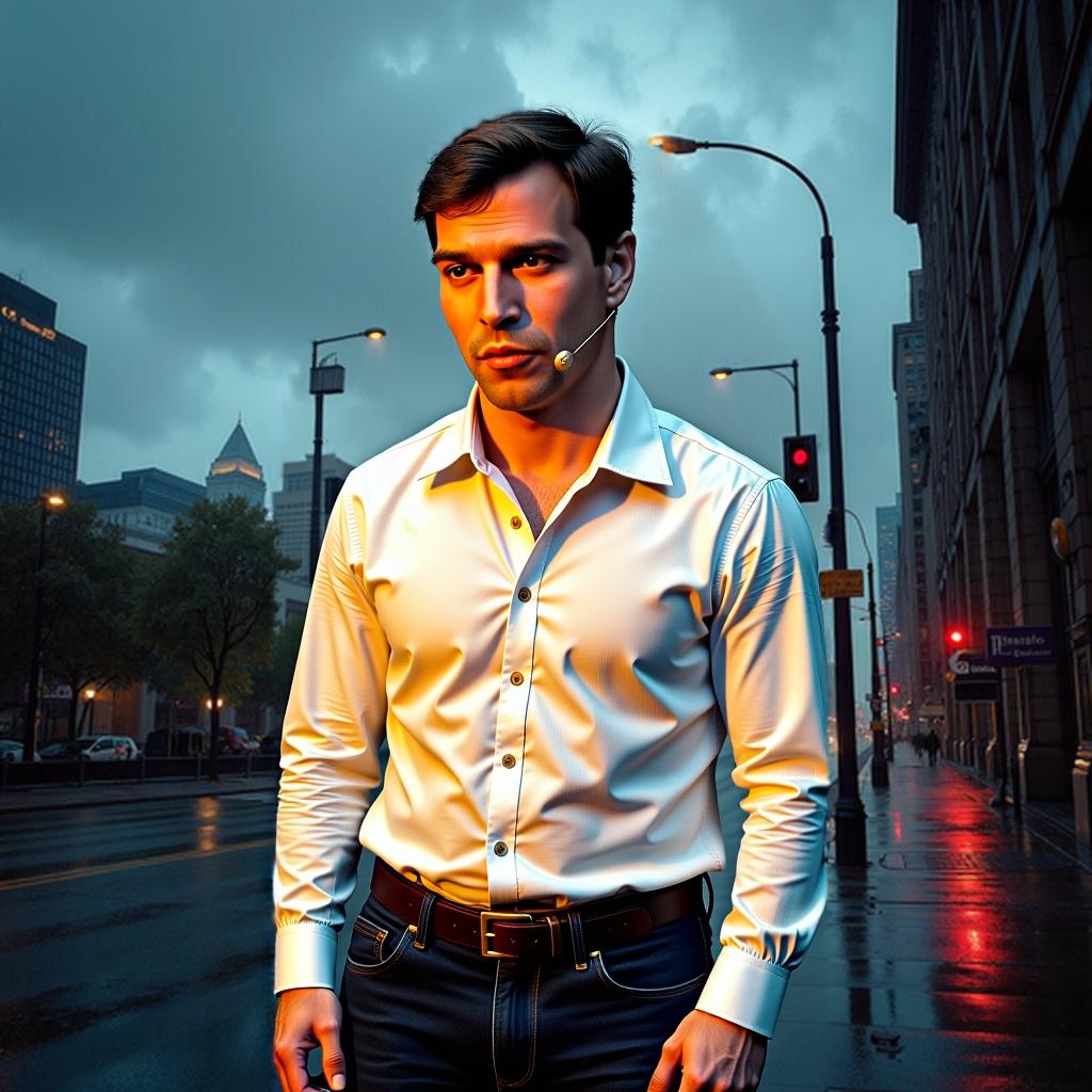 A man on a noisy street
